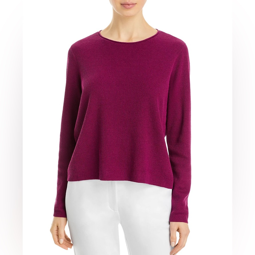 Eileen Fisher Jewel Neck Linen/Cotton Pullover Sweater Purple Size Medium - Picture 2 of 10